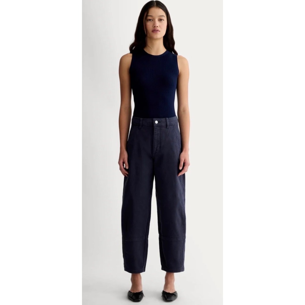Everlane Utility Barrel Pant Women 14 Navy High Rise Cropped Organic Cotton